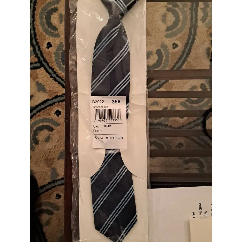 Boys Pre-tied Blue Striped Uniform Tie Size 10/12